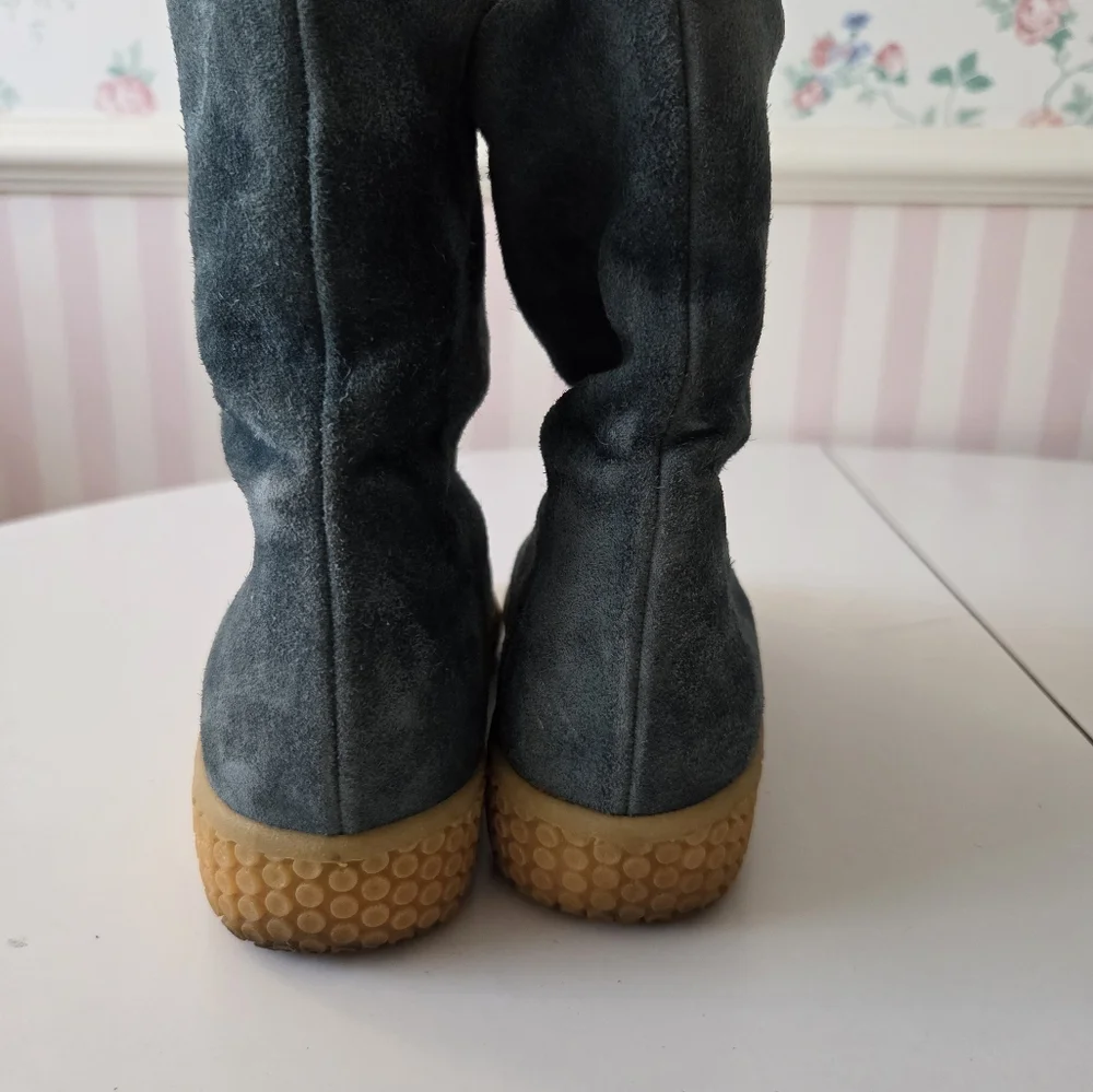 Oswald Womens 5.5-6 Austrian Green Suede Wool Shearling Ankle Boots Forest Fairy